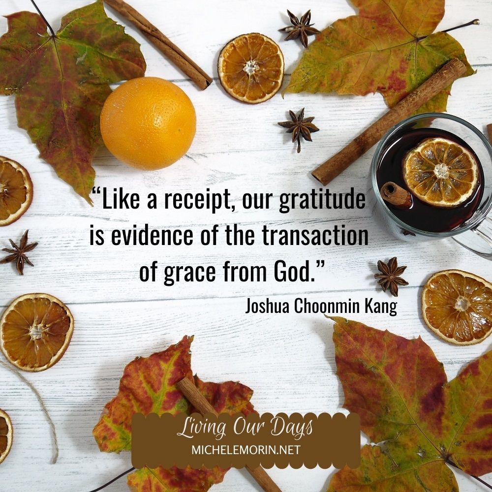 “Like a receipt, our gratitude is evidence of the transaction of grace from God.” Joshua Choonmin Kang
